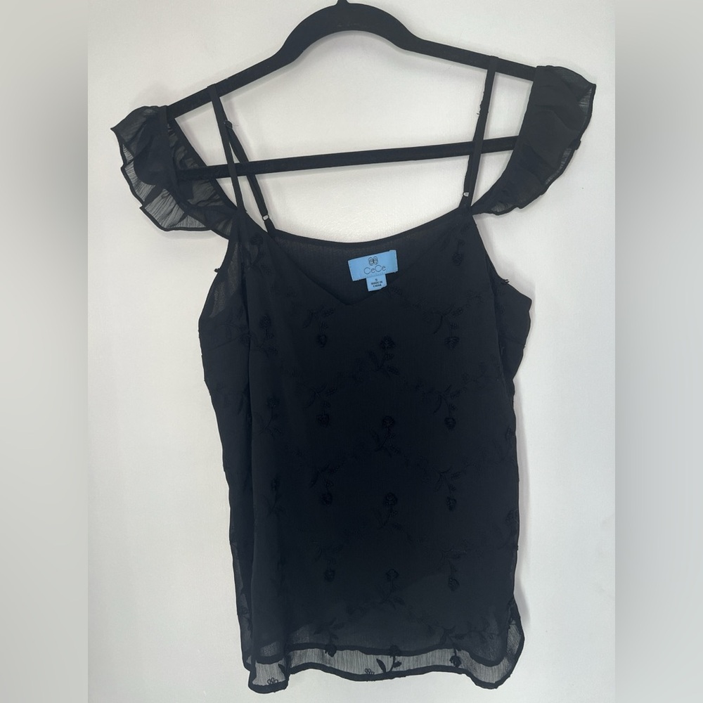 CeCe Black Ruffle Sleeve Blouse